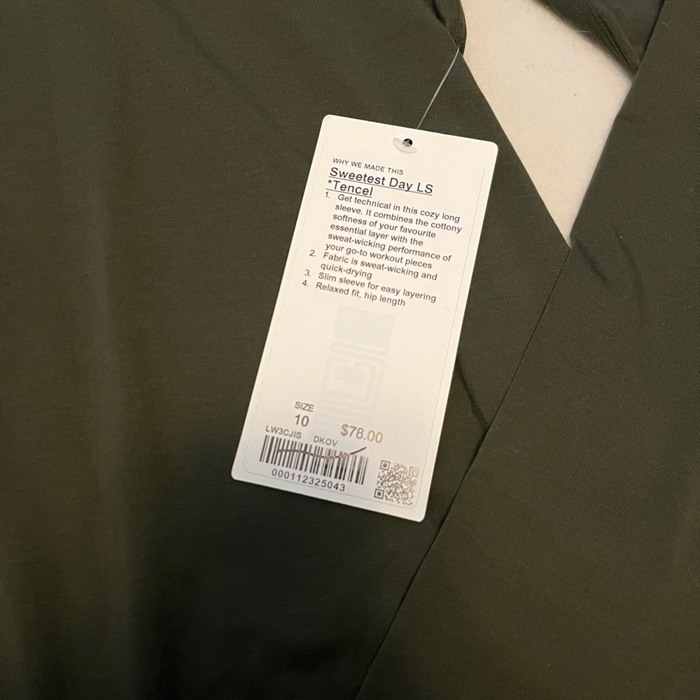 Lululemon Sweetest Day Long Sleeve *Tencel Dark Olive Sz 10 - Picture 4 of 7